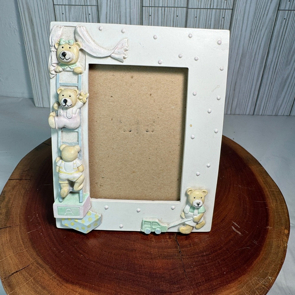 Vintage Teddy Bear Nursery Picture Frame Pastel 3D Resin Baby 4x6 Tabletop Decor